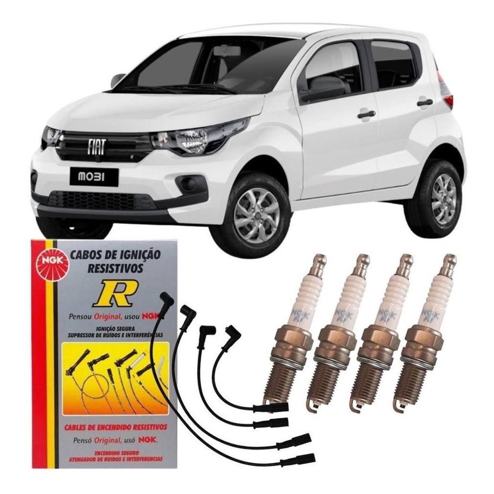Kit Jogo Cabos + Velas Ngk  Fiat  Mobi 1.0 8v Evo 2017/... em Oferta na Shopee