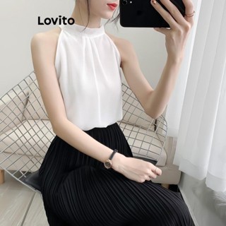 Lovito Regata Elegante E Plissada Simples Para Mulheres LNE42216