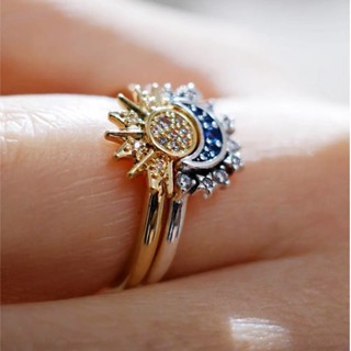 Personalidade Européia E Americana , Design Minimalista , Sol Lua Brilho Juntos , Em Camadas Com Diamante Para Mulheres , Anel De Abertura Do Da