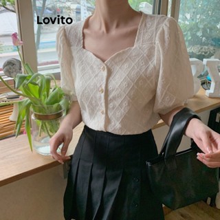 Lovito Casual Blusa Feminina Lisa de Jacquard com Botão Frontal LNE27020 (Damasco)