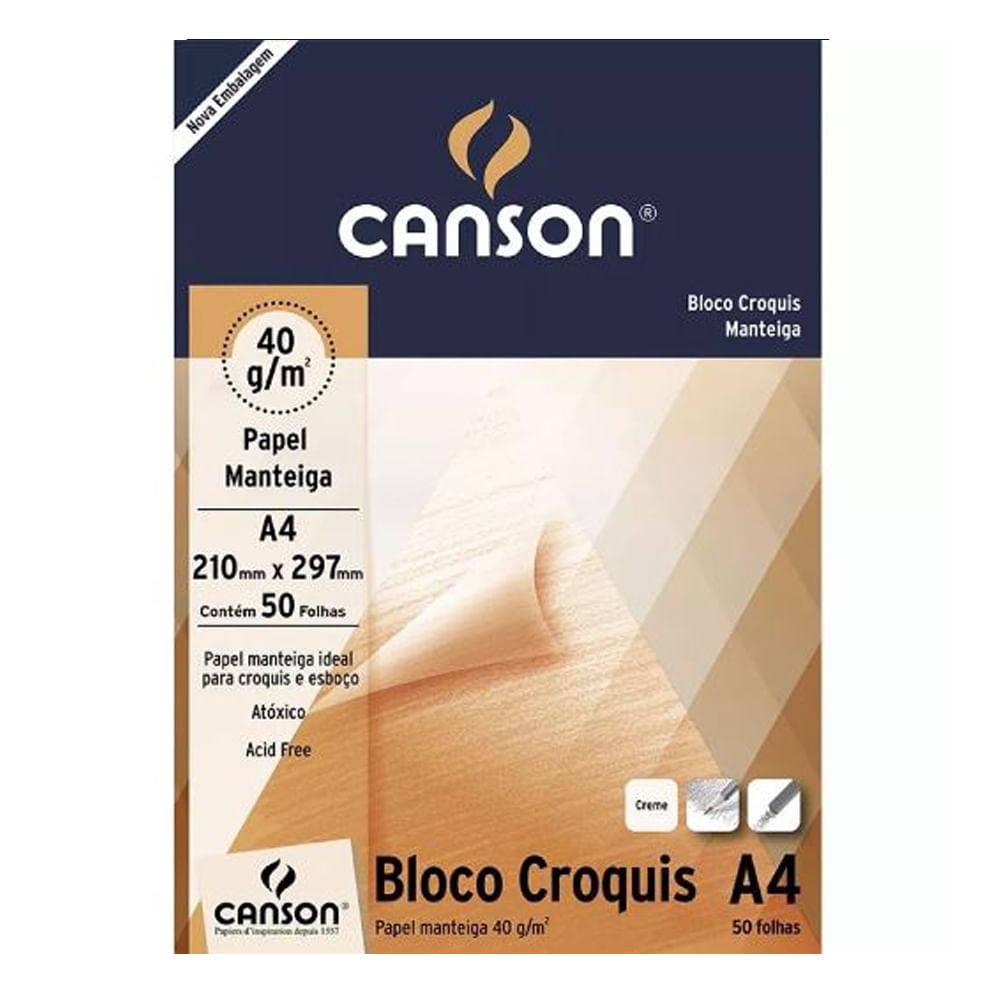 Bloco Croquis  40g Papel Manteiga Esboço 50 Folhas A4