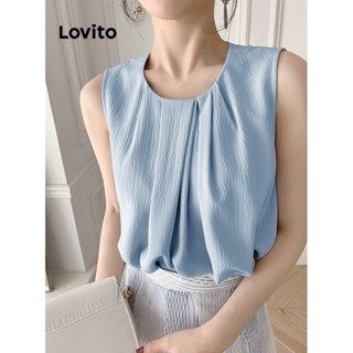 Lovito Casual Blusa Feminina Lisa Plissada L74ED259