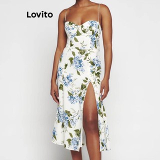 Lovito Vestido Casual Tropical Com Frente Dividida Para Mulheres LNE44348