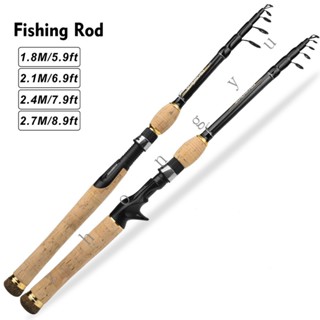 Vara de pesca telescópica da fibra do carbono portátil 1.8m 2.1m vara de pesca de 2.4m