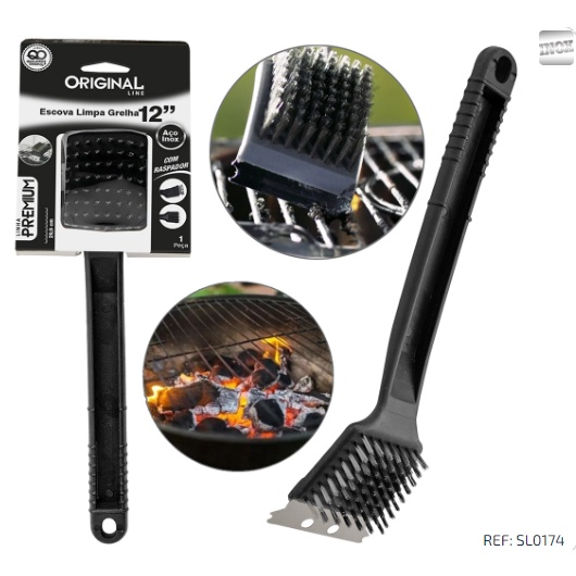 Escova De Aço Para Limpar Grelha Churrasqueiras Com Raspador - Original - SL0174 100% garantido