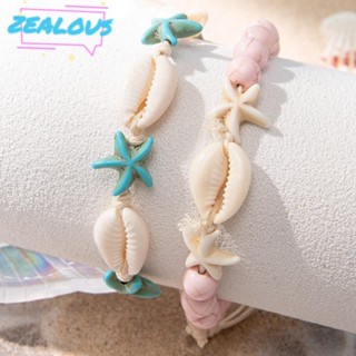 ZEALOUSSS Colares De Cordas De Concha , Gargantilha De Tartaruga Estrela Do Mar Trançado , Jóias De Praia Turquesa