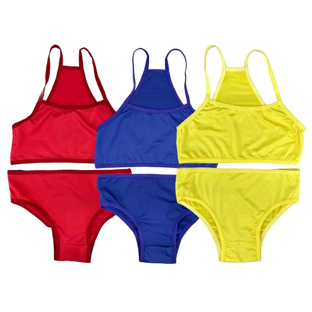 Kit 3 Conjunto Infantil Top e Calcinha Menina Nadador Biquini Juvenil Liso Escola