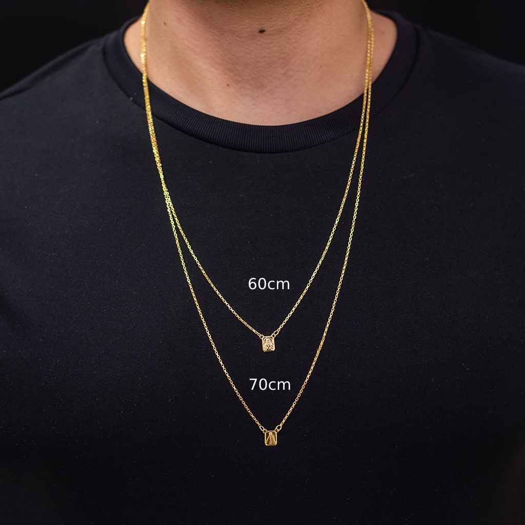 Corrente Escapulário Cartie Masculino de Nossa Senhora Aparecida com Plaquinha de Jesus Banhado Ouro 18k
