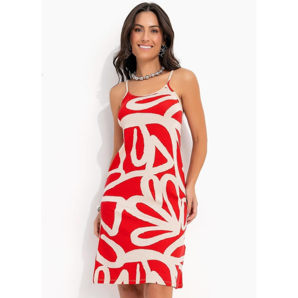 Vestido Artístico Vermelho Quintess em Oferta na Shopee