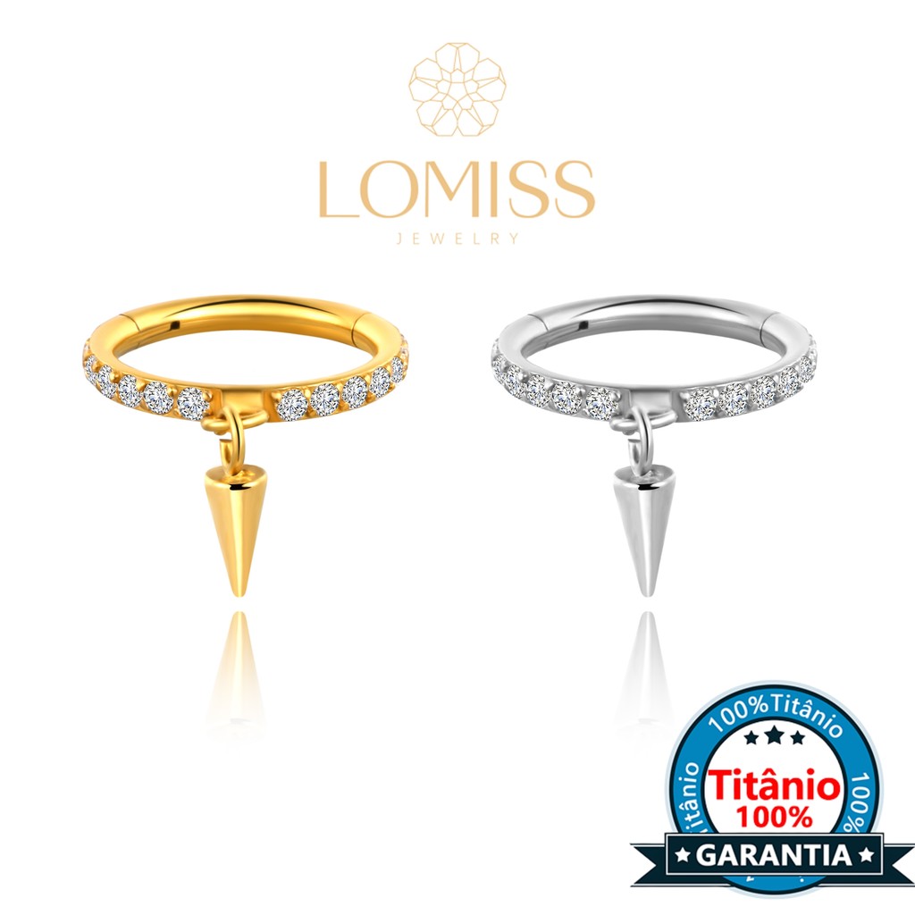 Piercing Argola Conch Titânio Pvd Zircônia Craveada Com Pingente Spike Helix Septo Rook - Fashion Accessories