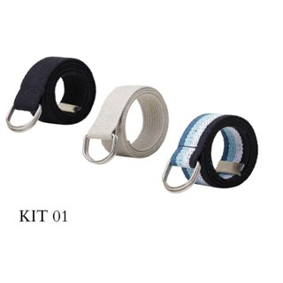 Kit 3 Cinto Masculino Gorgurão Lona Esporte Fivela Argola