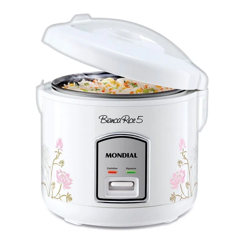 Panela de Arroz Elétrica 5 Xícaras Antiaderente 220V 400W NPE-05-5X Branca Mondial em Oferta na Shopee