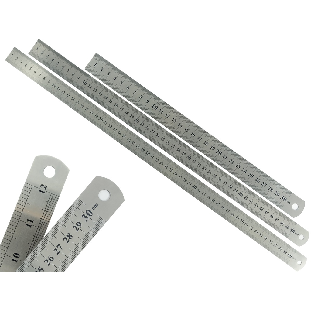Kit Com 3 Réguas Metal Leve De Aço Inoxidável Tamanho 30 50 e 60 cm Marcação Baixo Relevo Escolar Escritório Engenheiro