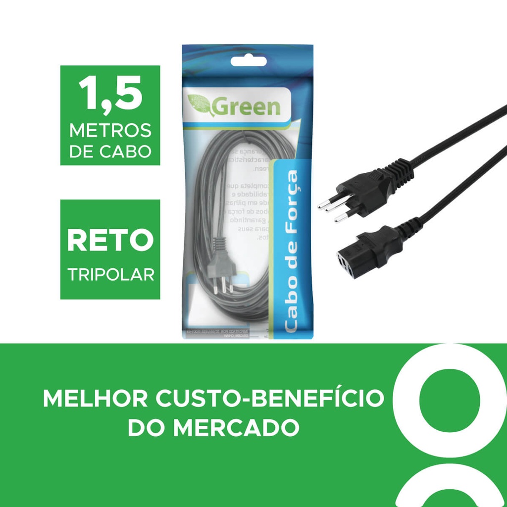 Cabo De Força P/ Impressora Tripolar 3x0,75mm 10a 1,5m Green