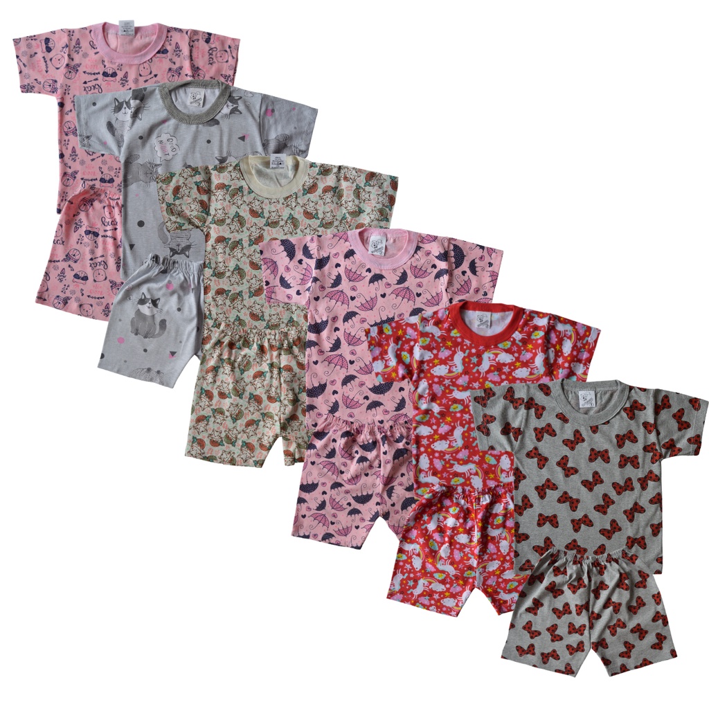 KIT 6 Pijama Infantil Menina a Juvenil de 1-16 ano - Conjunto Camiseta e Bermuda - MM Verão Feminino