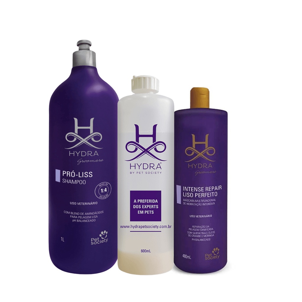 Kit Shampoo Pro-Liss Hydra Groomers, Máscara Liso Perfeito, Frasco Diluidor Pet Cães Gatos