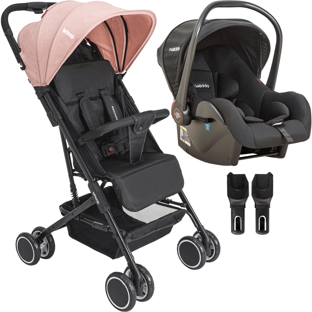 CARRINHO DE BEBE PASSEIO MASCOTE + BEBÊ CONFORTO ROSA WHOOP - KIDDO