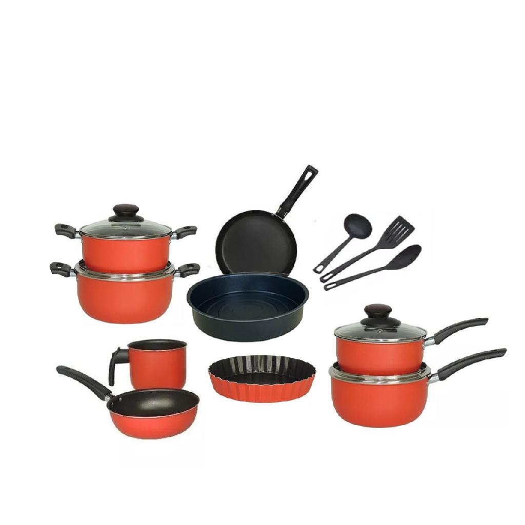 Kit Panelas 12 Pçs Alumínio Antiaderente Tampa de Vidro Top Cook Vermelho Dona Chefa