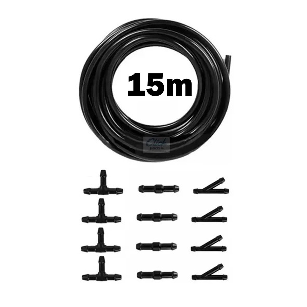 Kit Mangueira 15m Esguicho Limpador Parabrisa +12 Conexão