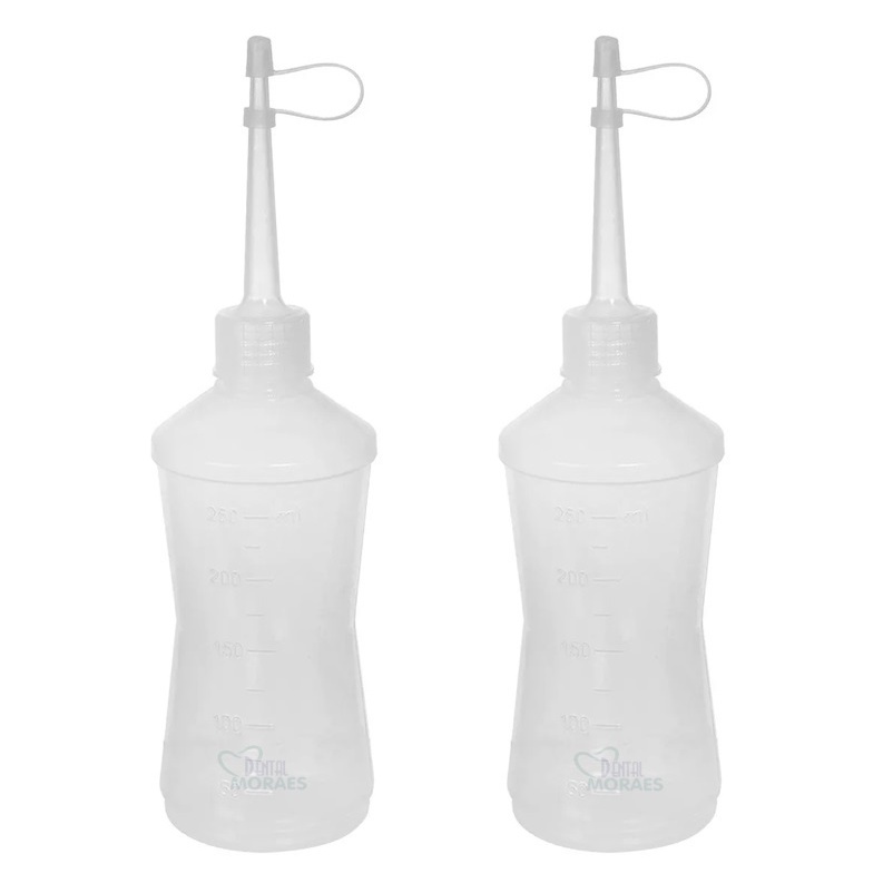 Kit 2 Frasco Almotolia Branca Transparente 250ml Bico Reto