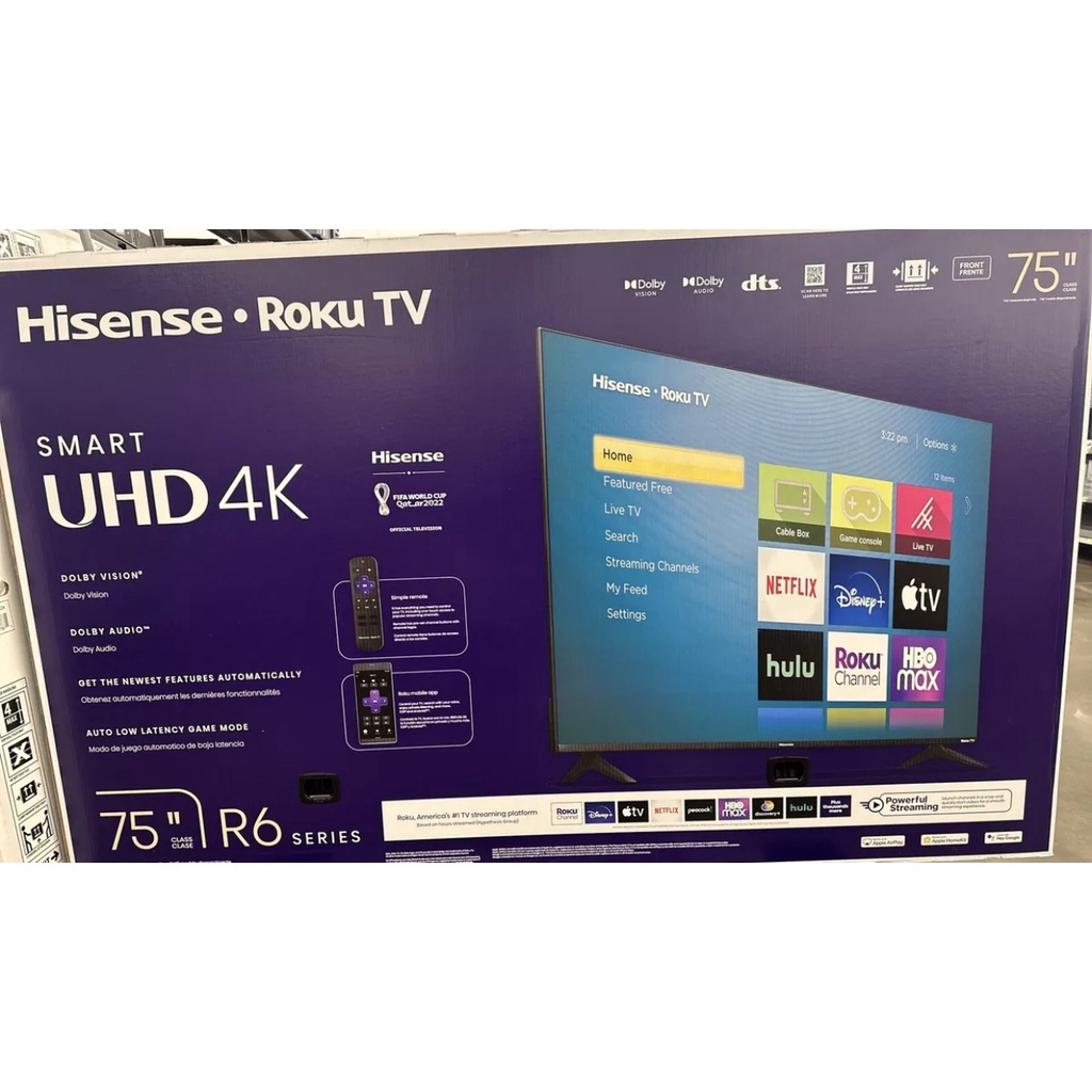 Hisense 75" Class 4K UHD LED LCD Roku Smart TV HDR R6 Series 75R6E4