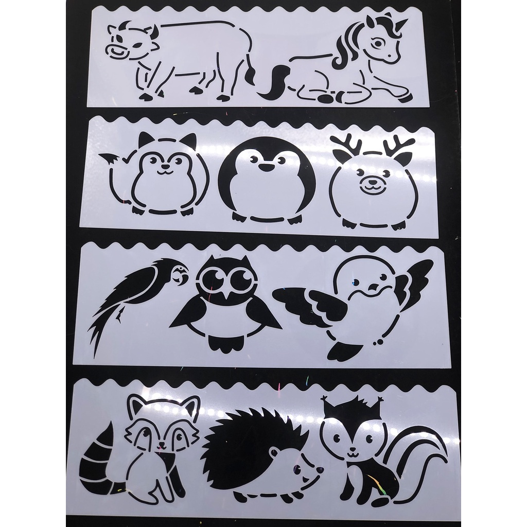 Kit 8 stencil barrinhas molde pintura Estêncil  tecido infantil animais bichinhos insetos