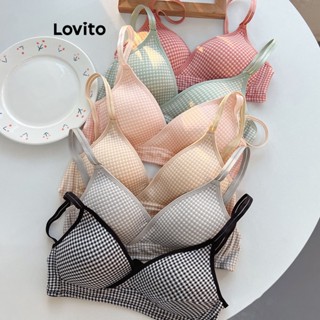 Lovito Sutiã Casual Liso Contrastante Para Mulheres LNA24171 (Rosa Claro/Cinza/Verde/Preto)