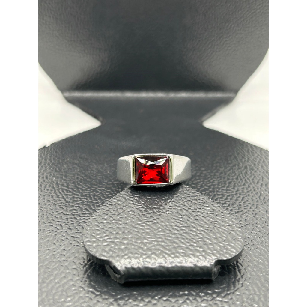 Anel Masculino Dedeira Cravejado De Zircão Vermelho Luxuoso Anel De Prata