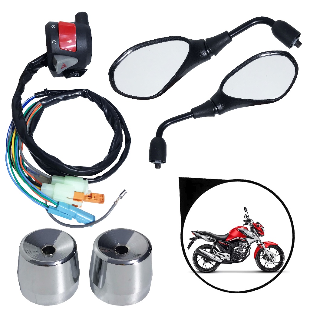 Par Retrovisor F800 e Punho Partida da Cb 500 e  Par Peso Guidão.