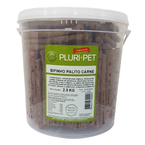 02 UNID - Bifinho Macio Palito - PLURI-PET - Sabor Carne Defumada - 2,5 Kg (Balde/Pote) em Oferta na Shopee