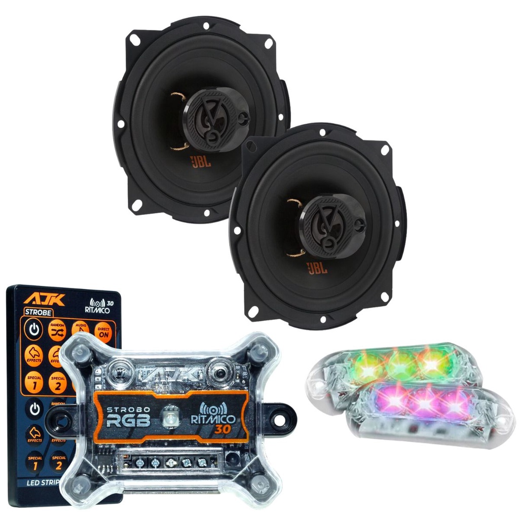Kit 2 Alto Falantes 5  JBL FLEX4 5TRFX55 110 Watts Rms + Kit 2 Strobo AJK 6W Ritimico 3.0