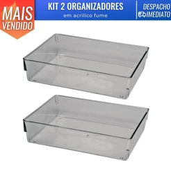 Kit 2 Organizador Acrílico Empilhavel Cozinha Gaveta Escritorio Maquiagem