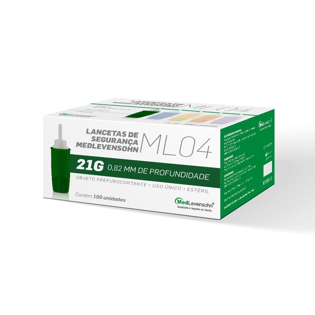 Lanceta c/ Trava de Segurança 21G 0,82x1,8mm 100Unids