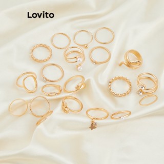 Lovito Conjuntos de Anéis Básicos de Metal com 20 Peças em Formato de Borboleta, Trigo e Coração para Mulheres LCS01015 (Dourado)