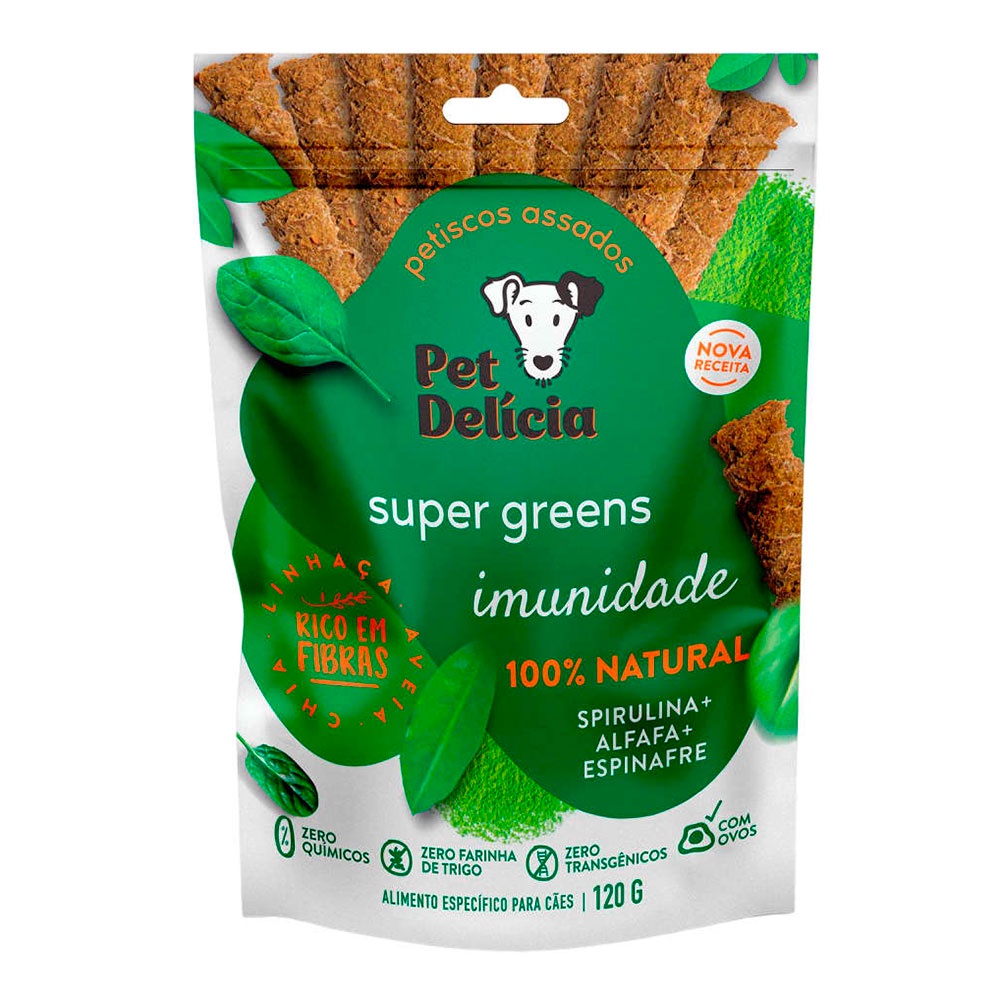 Petisco Natural Para Cães Super Greens Imunidade Pet Delícia Alfafa, Espirulina e Espinafre 120g - Pets