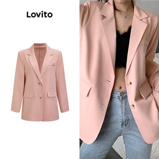 Lovito Casual Blazer Feminino Liso Grande com Ombreiras L71ED079 (Preto/Verde/Off White/Rosa)