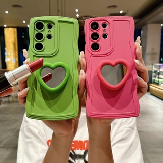 Para Samsung S23 S22 S22 S21 Ultra Plus S20 S23 FE Capa De Silicone Telefone Com Suporte De Espelho Anti-Queda Cor Sólida Onda Grande