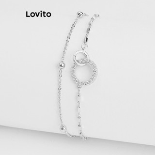 Lovito Pulseira com Círculo Cravejado em Strass Banhada a Prata Hipoalergênica S925 Para Mulheres L69AD032 (Prata)