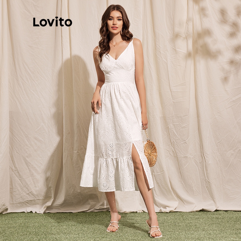 Lovito Vestido Feminino Com Bainha De Bainha L41LD025 (Branco)