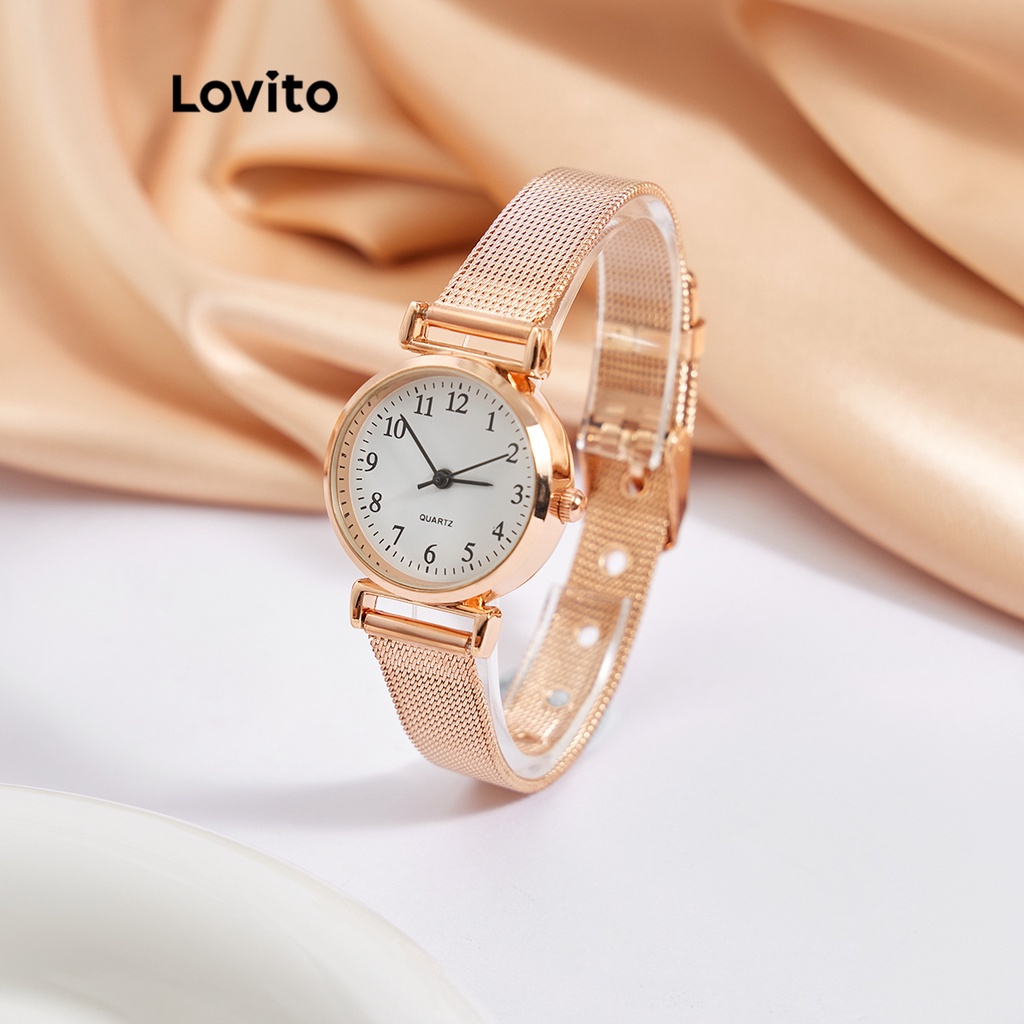 Lovito Relógio Casual De Quartzo Com Textura Lisa E Metal Digital De Quartzo Para Mulheres LNA13103 (Ouro Rosa) em Oferta na Shopee