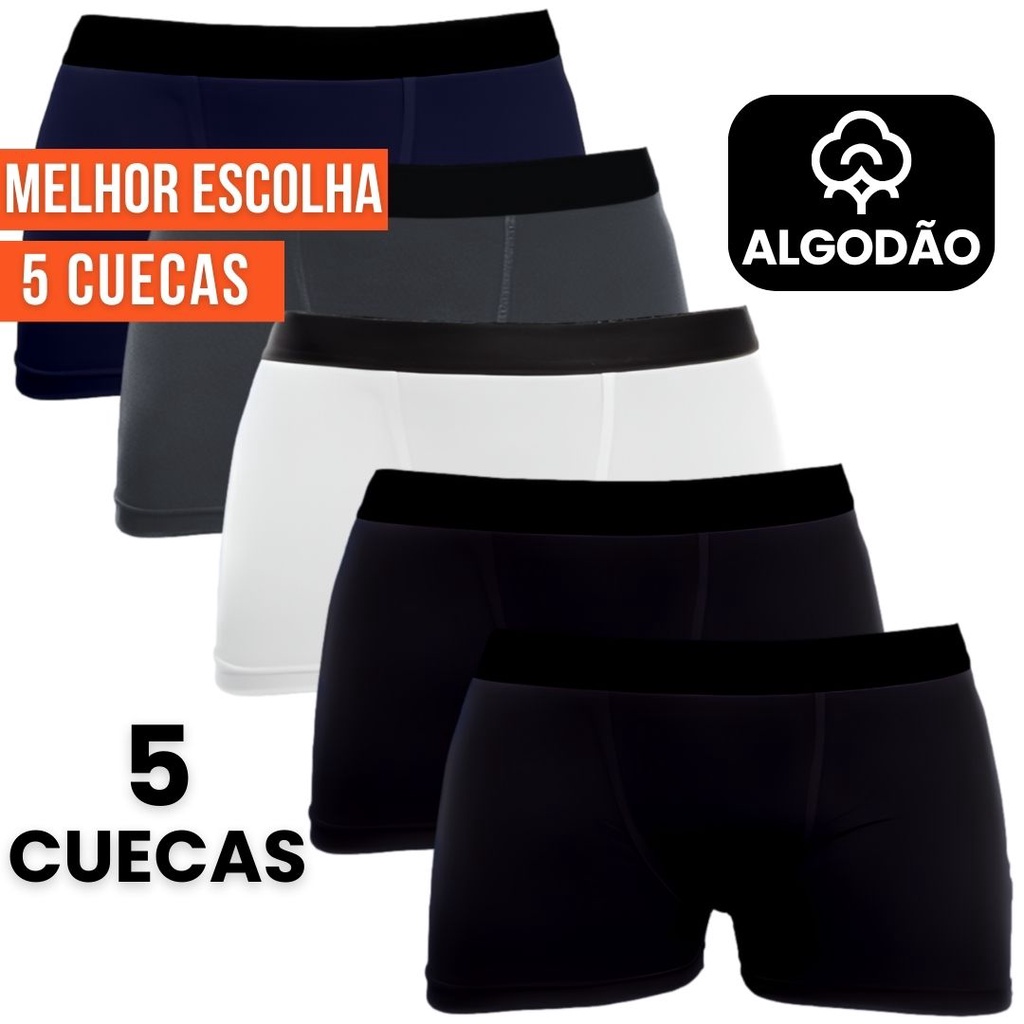 Kit com 5 Cuecas Boxer Box Masculino Algodão Premium Confortável Macio