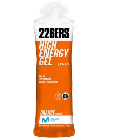 226ers High Energy Gel 76g Kit 3 Sachês Vegano Sabor Orange