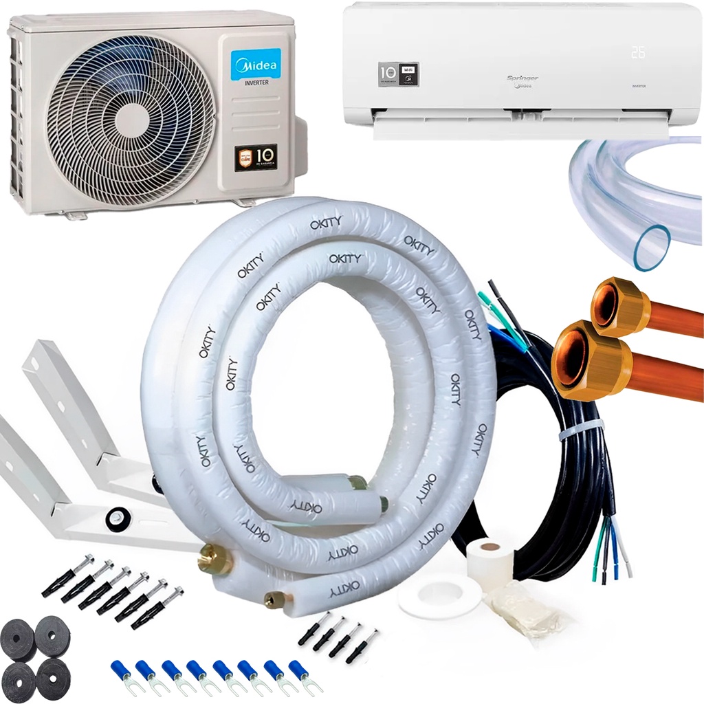 Kit Instalação Completo P/ Ar-Condicionado Split HW Inverter Springer Midea Xtreme Save Connect 9.000 BTU 3m Com Suporte