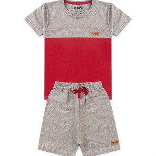 Conjunto Infantil Menino Bicolor Vermelho e Mescla Cinza