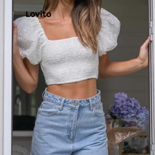 Lovito Blusa Casual Com Recorte Liso Para Mulheres LNL35002 (Branco)