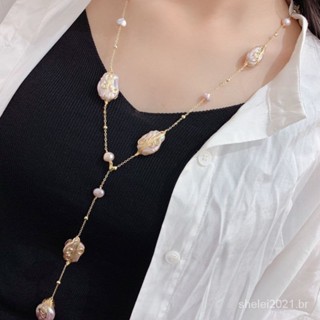 Colar de pérola irregular natural barroco anormal 14K ouro high-end design longo 80cm colar de camisola KTSK