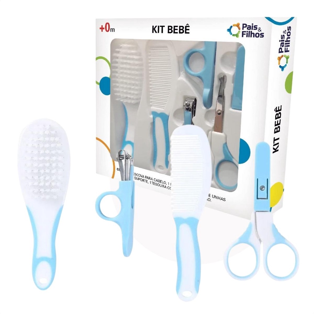 Kit Higiene Completo Com Escovinha Bebe Pais E Filhos Azul