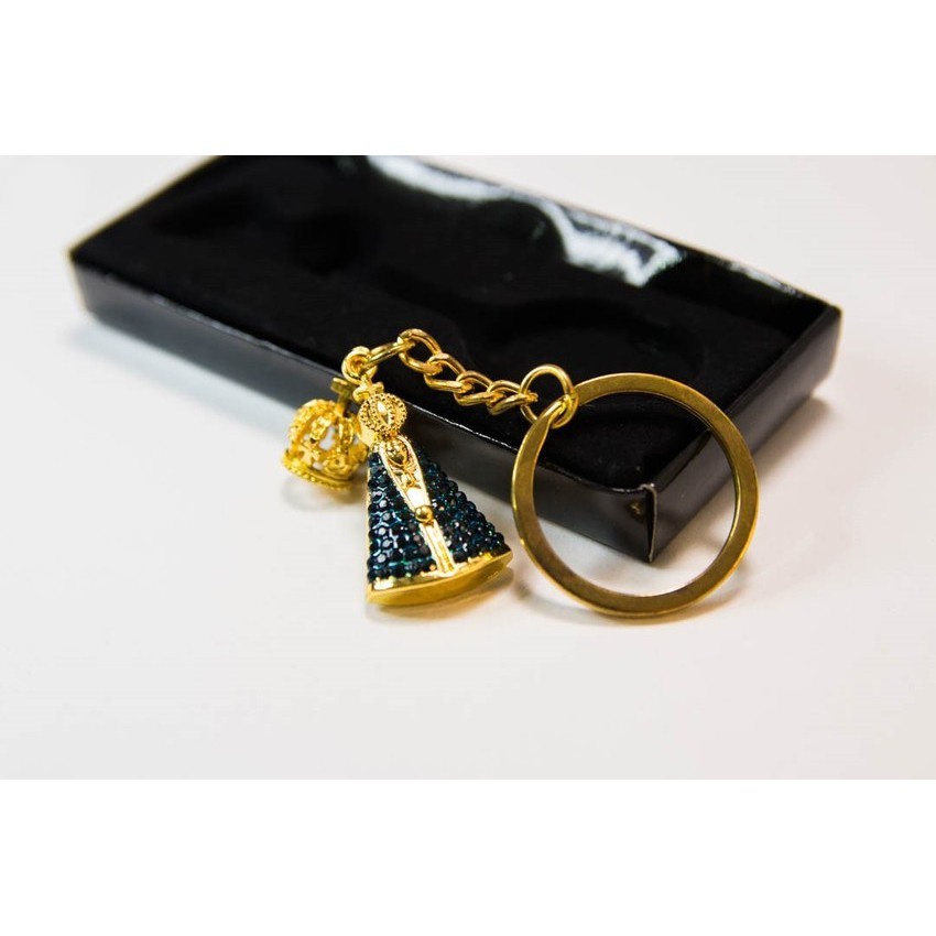 Chaveiro Religioso Nossa Senhora Aparecida Dourado Com Coroa E Strass Cod-3030