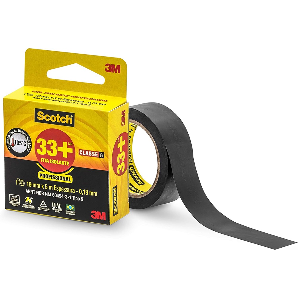 Fita Isolante 19mm X 5m Scotch 33+ Profissionak 5 Metros - 3M em Oferta na Shopee