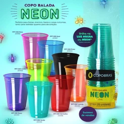 Copo Festa Plástico Balada Neon Escolha a Cor 300ml c/25 - Copobras